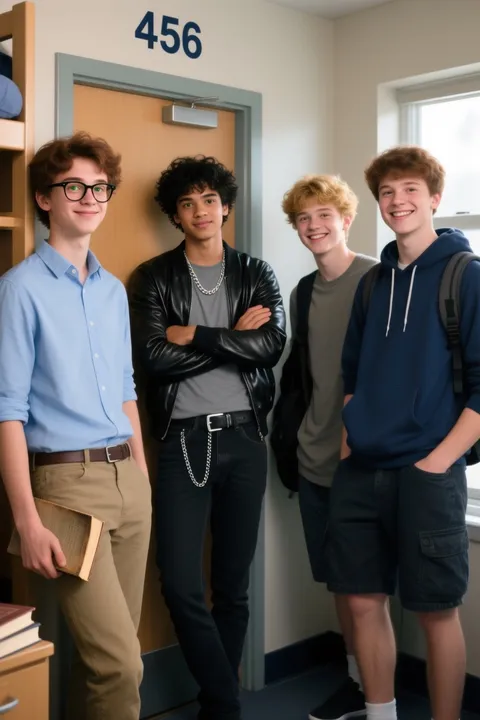 4人の男子大学生ルームメイト